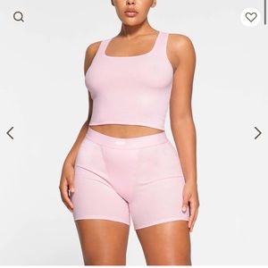 skims light pink limited edition cotton ribbed tank and boxer